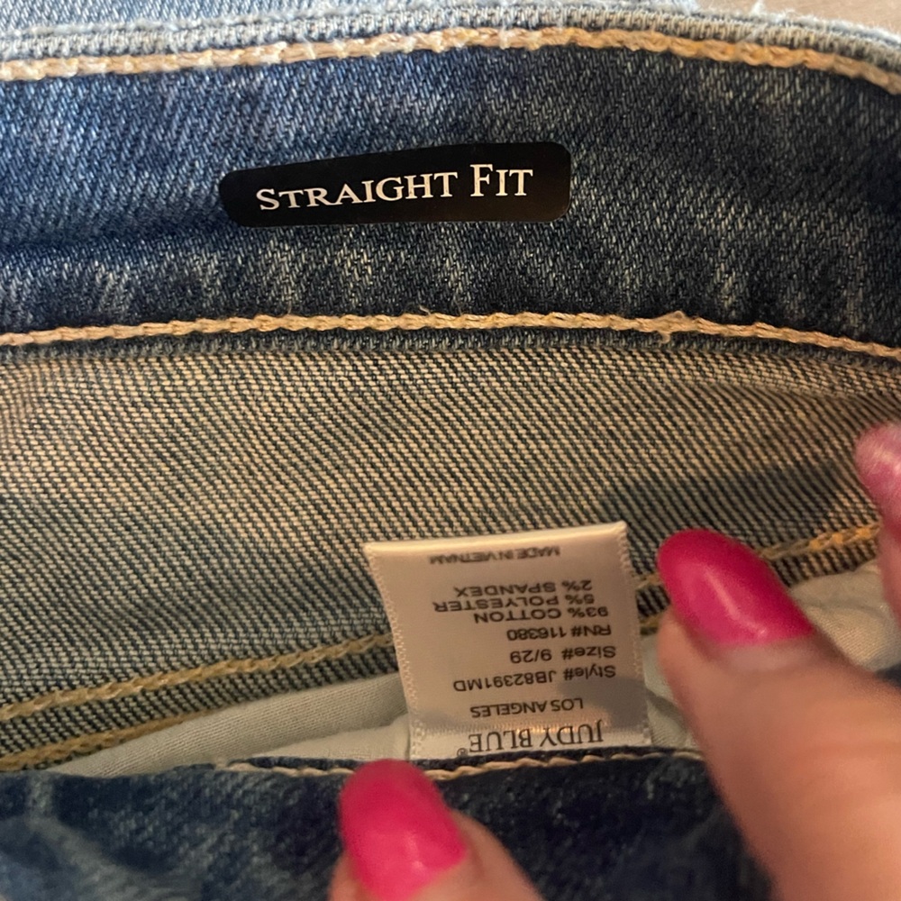 Judy Blue Relaxed Fit Light Blue Jeans with Distressed Hem - Picture 3 of 5